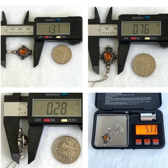 Sterling Silver 925 Oval Baltic Amber Ball Accent Pendant Necklace 18" Chain - Picture 10 of 16